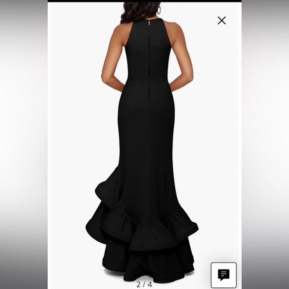 Betsy & Adam Ruffle Halter Crepe Gown - Picture 2 of 7